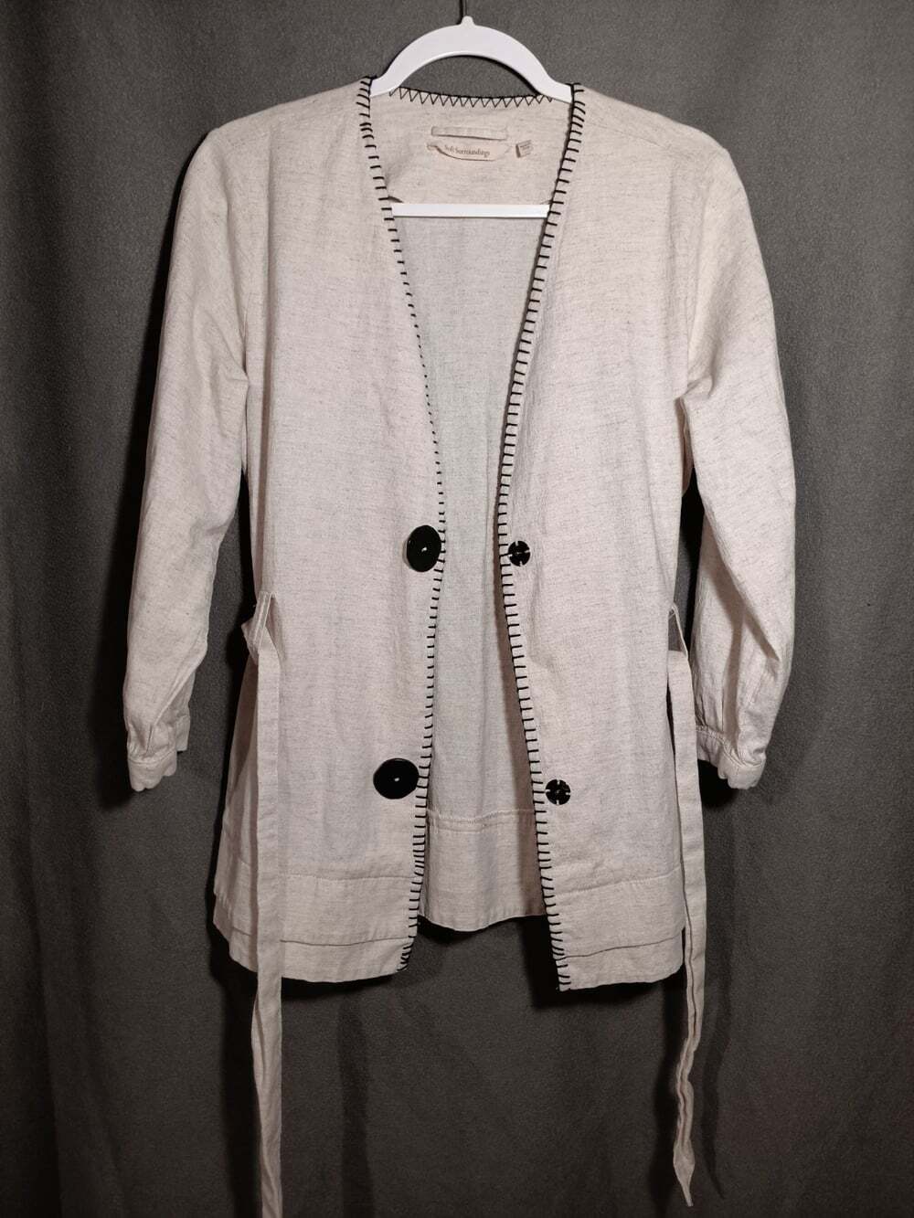 Soft Surroundings Maxime Jacket Medium Natural Linen Blend Stitched Belted Tan - Picture 7 of 9